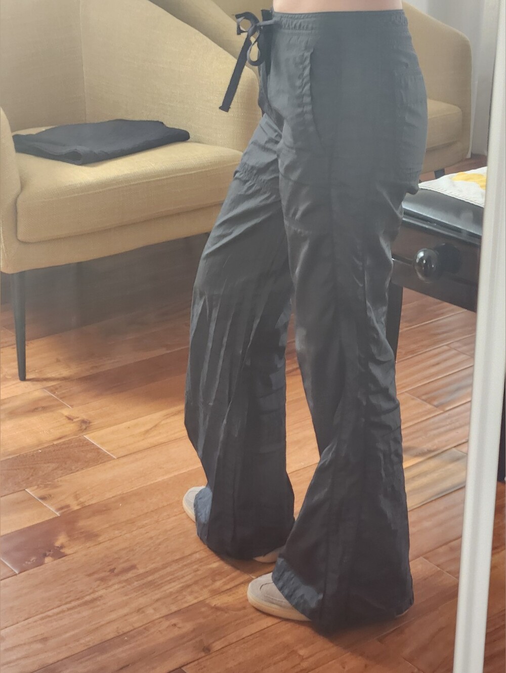 XS Black Wide-Leg Drawstring Pants